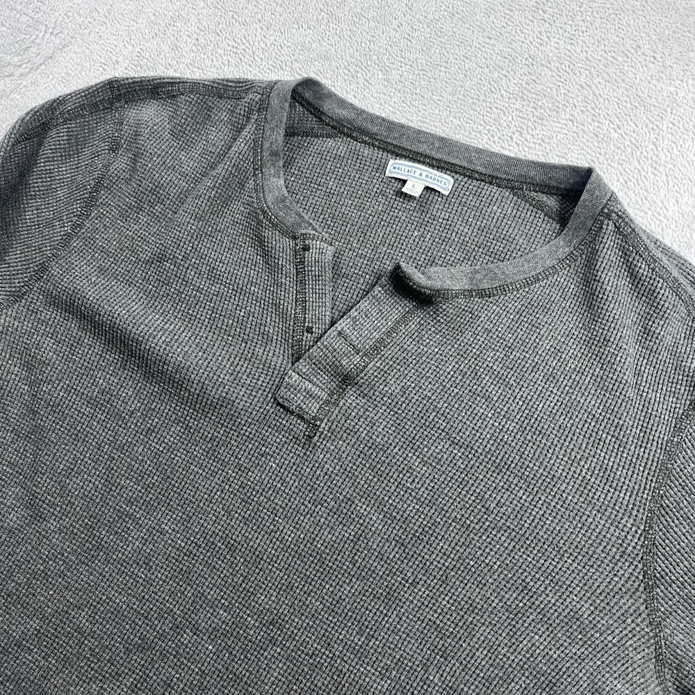 Wallace & Barnes Mens Thermal Henley Large Gray Waffle Knit Long Sleeve Modern
